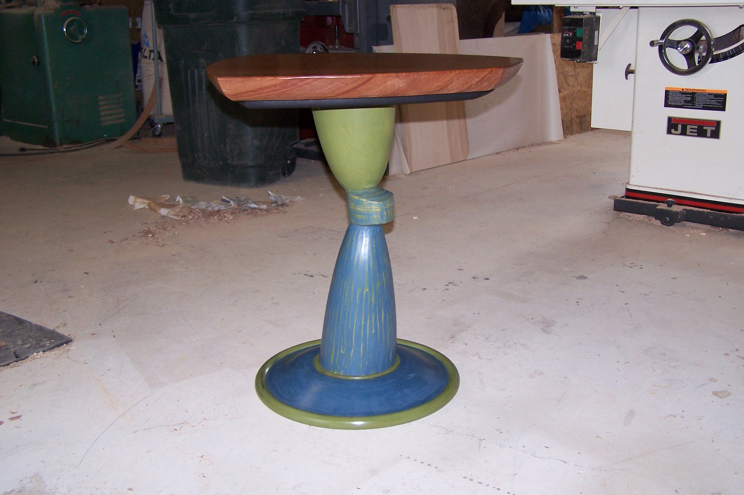 Off-Center Table, millk paint with African Mahogany top